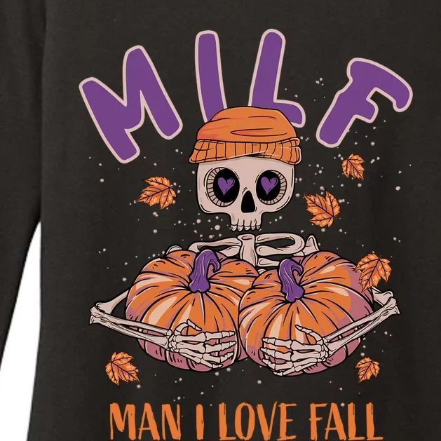 Milf I Love Fall Funny Skeleton Pumpkin Halloween Cool Gift Womens CVC Long Sleeve Shirt