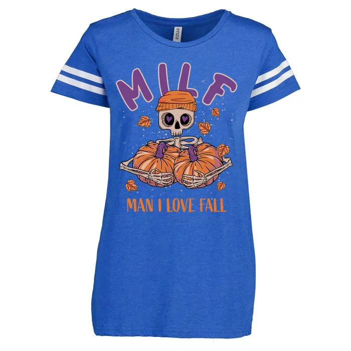 Milf I Love Fall Funny Skeleton Pumpkin Halloween Cool Gift Enza Ladies Jersey Football T-Shirt