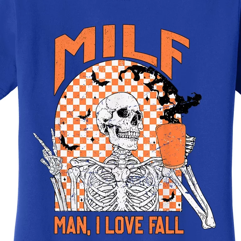 Milf I Love Fall Funny Skeleton Pumpkin Spice Funny Gift Women's T-Shirt