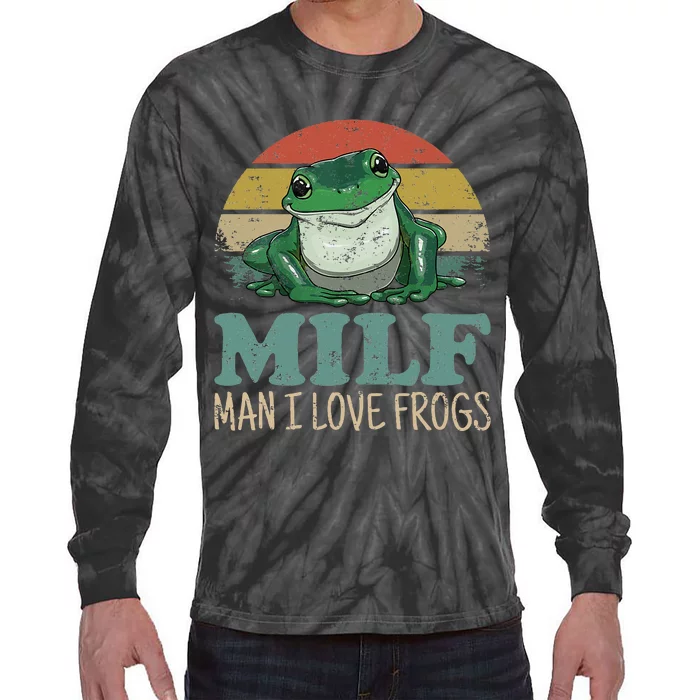 Milfman I Love Frogs Funny Saying Frogamphibian Tie-Dye Long Sleeve Shirt