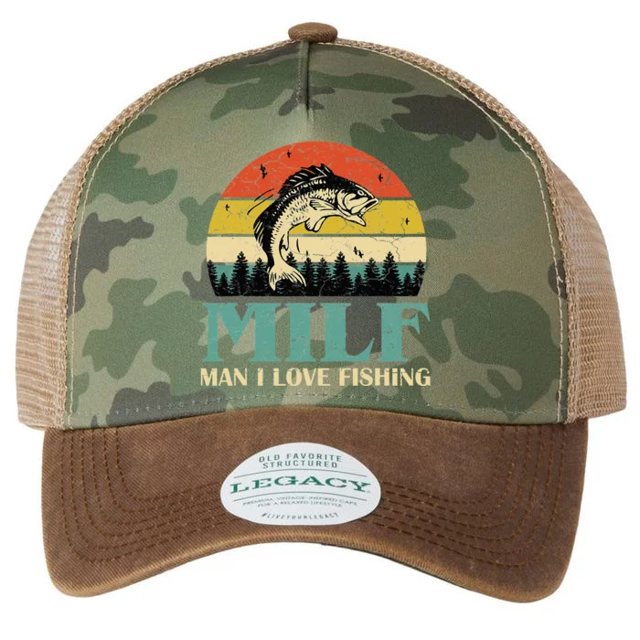 Man I Love Fishing Funny Fish Vintage Outfit Legacy Tie Dye Trucker Hat