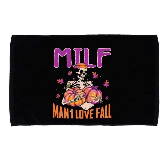 Milf I Love Fall Halloween Spooky Skeleton And Pumpkin Cute Gift Microfiber Hand Towel