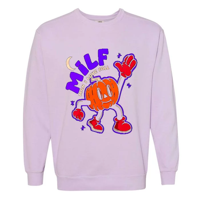 Milf I Love Fall Skeleton Pumpkin Funny Halloween Ideas Gift Garment-Dyed Sweatshirt