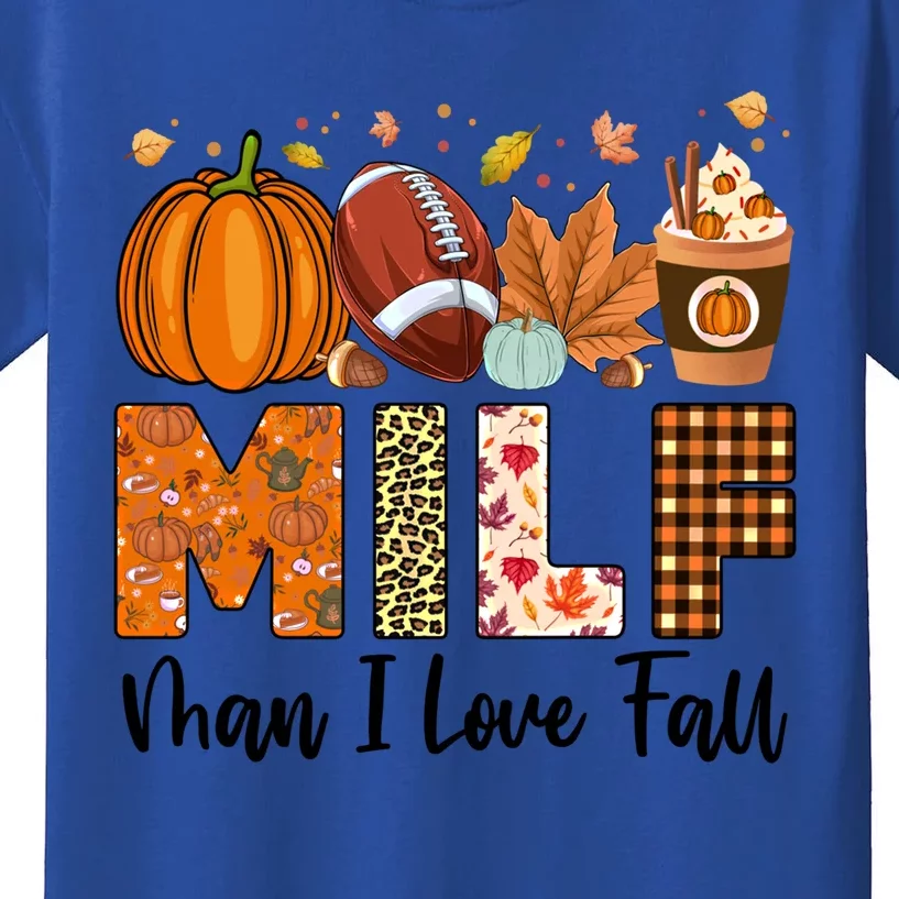 Milf I Love Fall Football Maple Leaf Pumpkin Spice Latte Meaningful Gift Kids T-Shirt