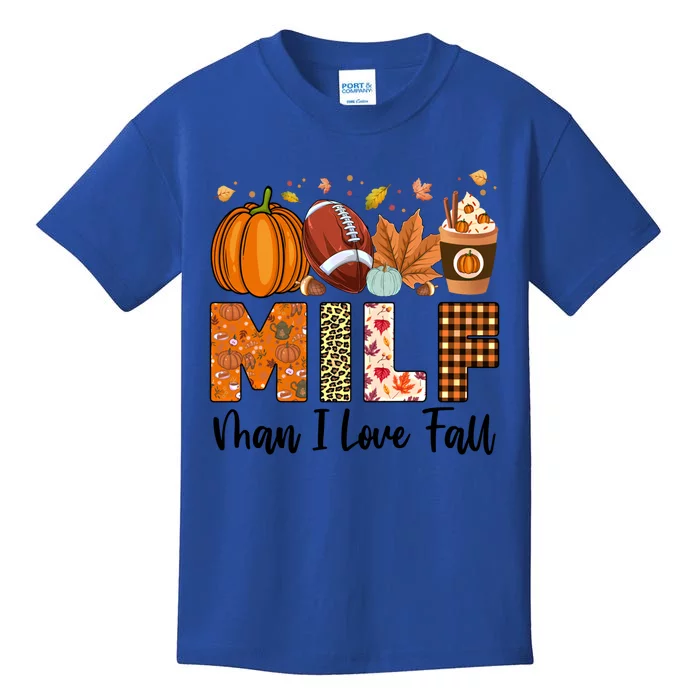 Milf I Love Fall Football Maple Leaf Pumpkin Spice Latte Meaningful Gift Kids T-Shirt