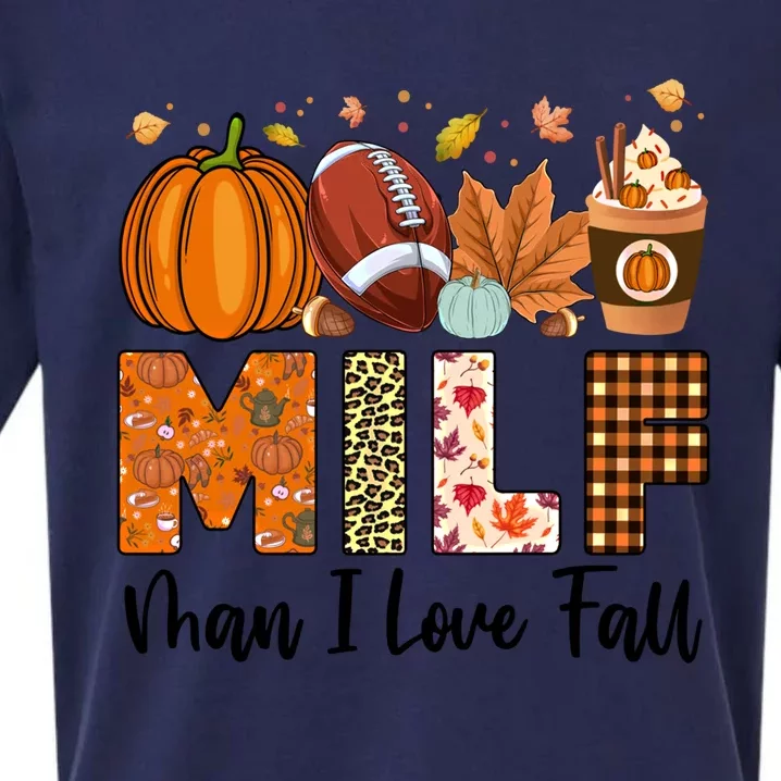 Milf I Love Fall Football Maple Leaf Pumpkin Spice Latte Meaningful Gift Sueded Cloud Jersey T-Shirt