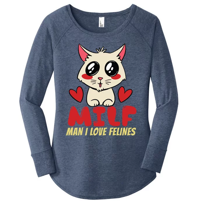 Man I Love Felines Cat Love Cute Kawaii Cartoon Funny Gag Funny Gift Women's Perfect Tri Tunic Long Sleeve Shirt