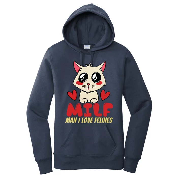 Man I Love Felines Cat Love Cute Kawaii Cartoon Funny Gag Funny Gift Women's Pullover Hoodie