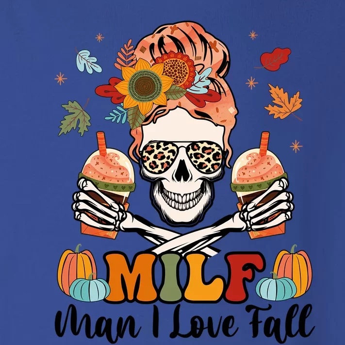 Milf I Love Fall Skeleton Pumpkin Spice Messy Bun Mom Gift Toddler Long Sleeve Shirt