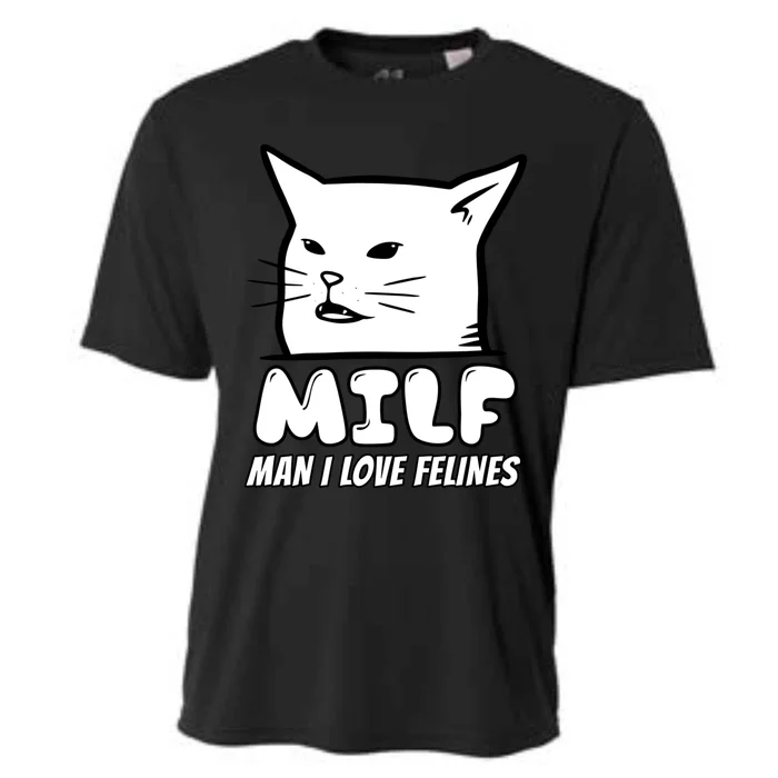 Man I Love Felines Arguing With Cat Meme Funny Gag Bw Meaningful Gift Cooling Performance Crew T-Shirt