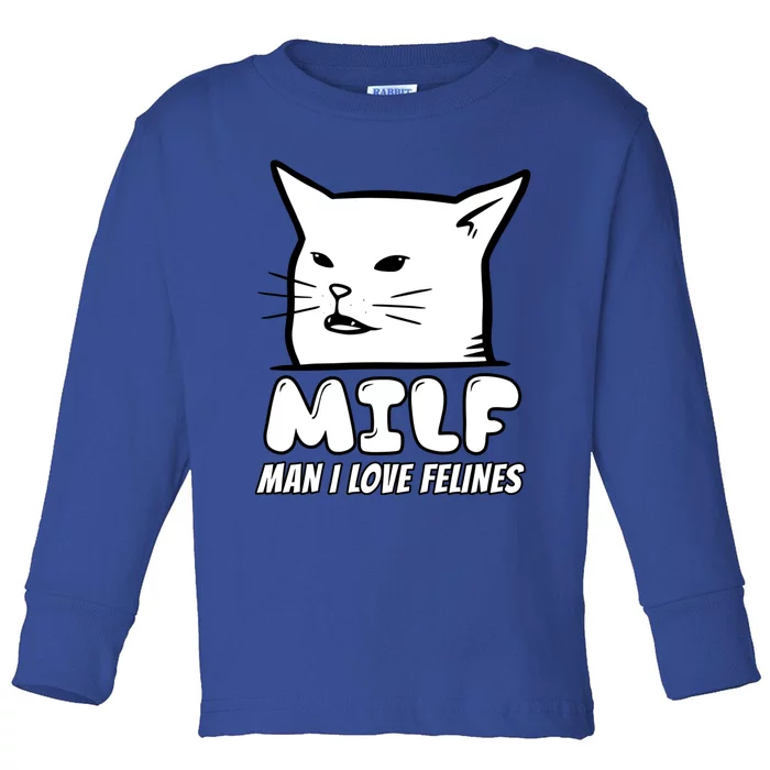 Man I Love Felines Arguing With Cat Meme Funny Gag Bw Meaningful Gift Toddler Long Sleeve Shirt