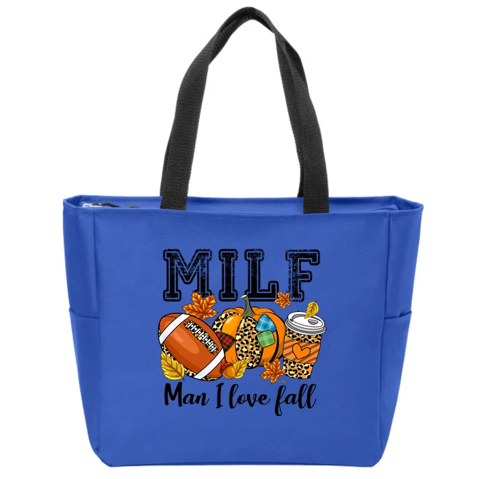 Milf I Love Fall Pumpkin Football Spice Coffee Autumn Gift Zip Tote Bag