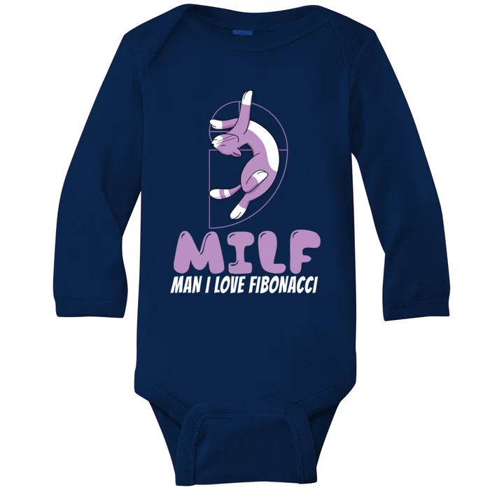 Man I Love Fibonacci Cartoon Cat Feline Funny Gag Math Joke Gift Baby Long Sleeve Bodysuit