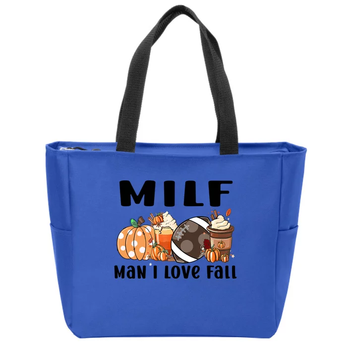 Milf I Love Fall Pumpkin Football Spice Coffee Autumn Cool Gift Zip Tote Bag