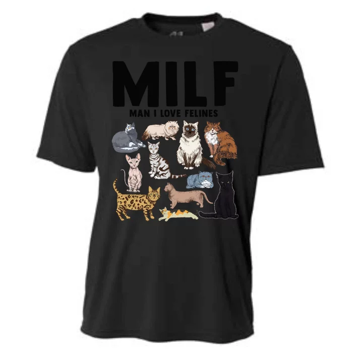 Milf I Love Felines Funny Cat Vintage Gift Cooling Performance Crew T-Shirt