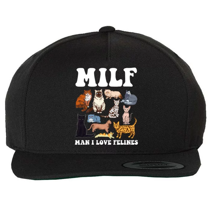 Milf I Love Felines Funny Cat Vintage Gift Wool Snapback Cap