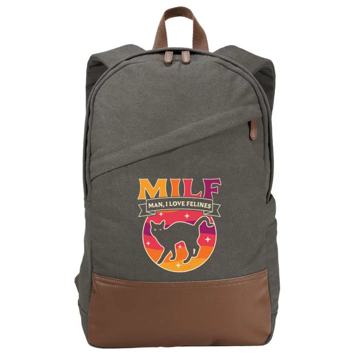 Milf I Love Felines Funny Cats Retro Vintage Black Cat Gift Cotton Canvas Backpack