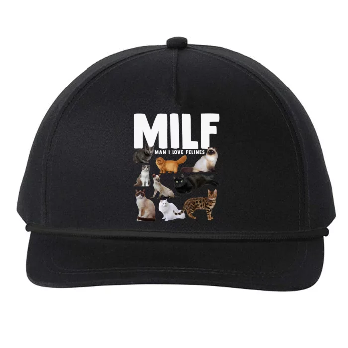 Milf I Love Felines Funny Cats Gift Snapback Five-Panel Rope Hat