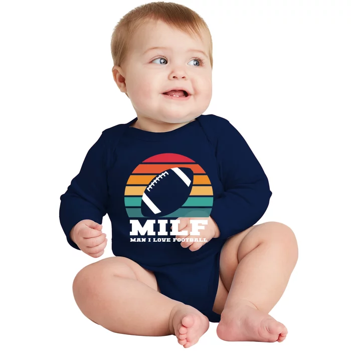 Milf I Love Football Funny Football Pun Gift Baby Long Sleeve Bodysuit