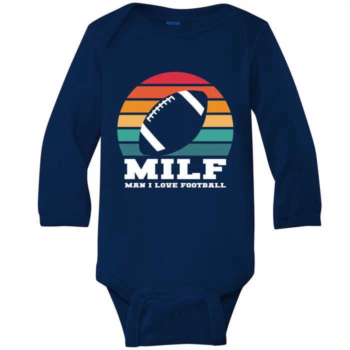 Milf I Love Football Funny Football Pun Gift Baby Long Sleeve Bodysuit