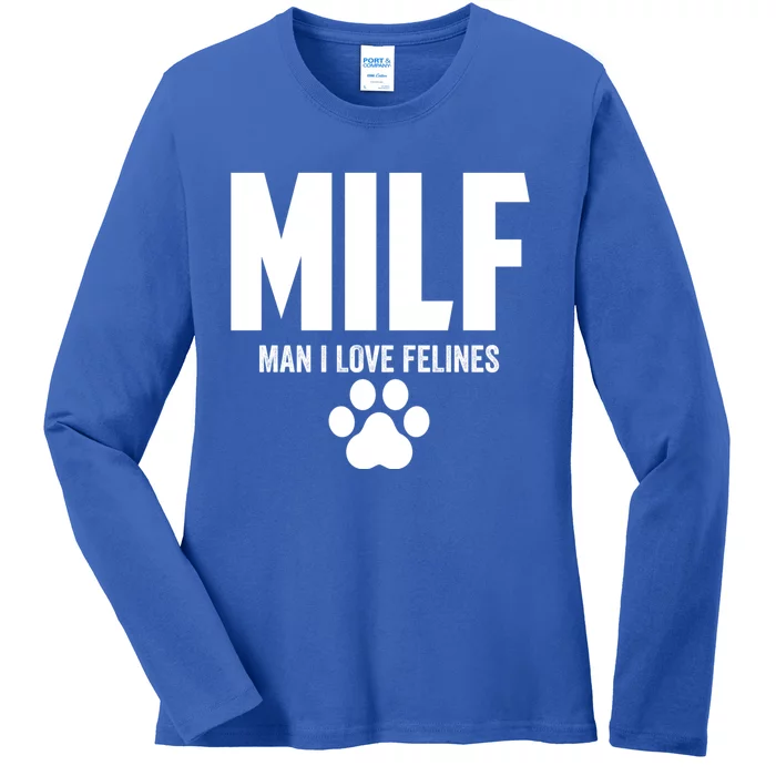 Milf I Love Felines Funny Humor Cat Lovers Cool Gift Ladies Long Sleeve Shirt