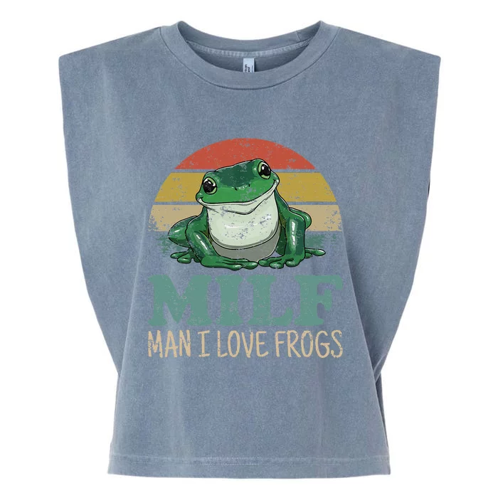 Milfman I Love Frogs Funny Frogamphibian Lovers Garment-Dyed Women's Muscle Tee