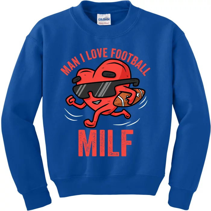 Milf I Love Football Funny Heart Running Cool Valentines Cool Gift Kids Sweatshirt