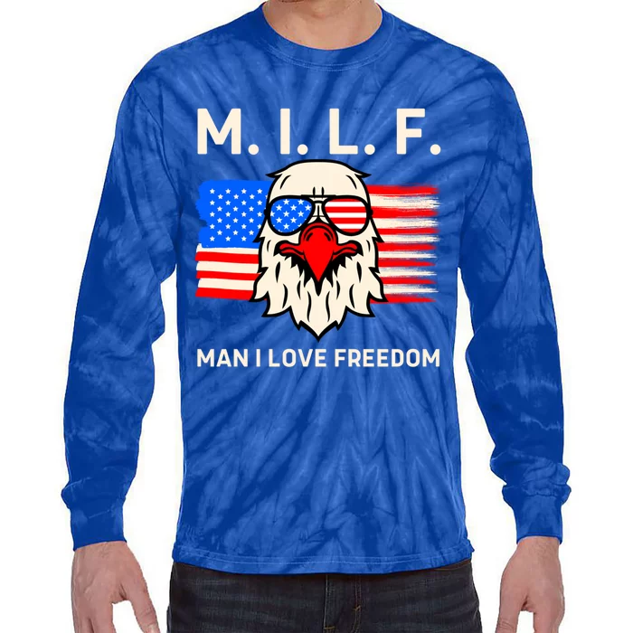 M I L F I Love Freedom Usa American Flag Gift Tie-Dye Long Sleeve Shirt