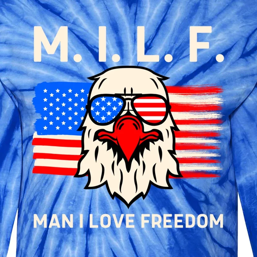 M I L F I Love Freedom Usa American Flag Gift Tie-Dye Long Sleeve Shirt