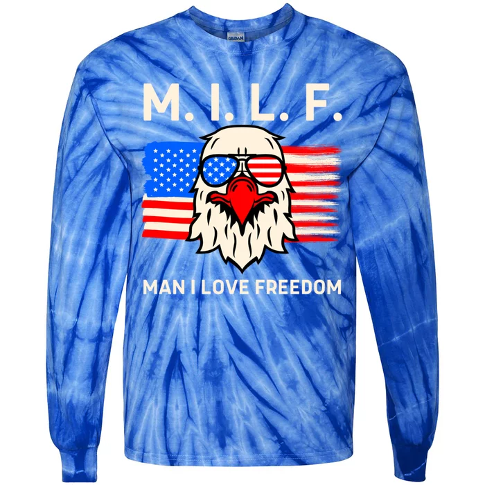 M I L F I Love Freedom Usa American Flag Gift Tie-Dye Long Sleeve Shirt