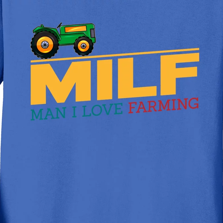 Man I Love Farming I Fun Milf Football Fan Gift Kids Long Sleeve Shirt