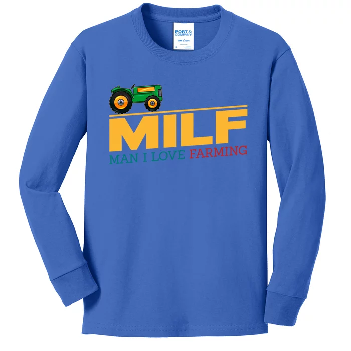 Man I Love Farming I Fun Milf Football Fan Gift Kids Long Sleeve Shirt