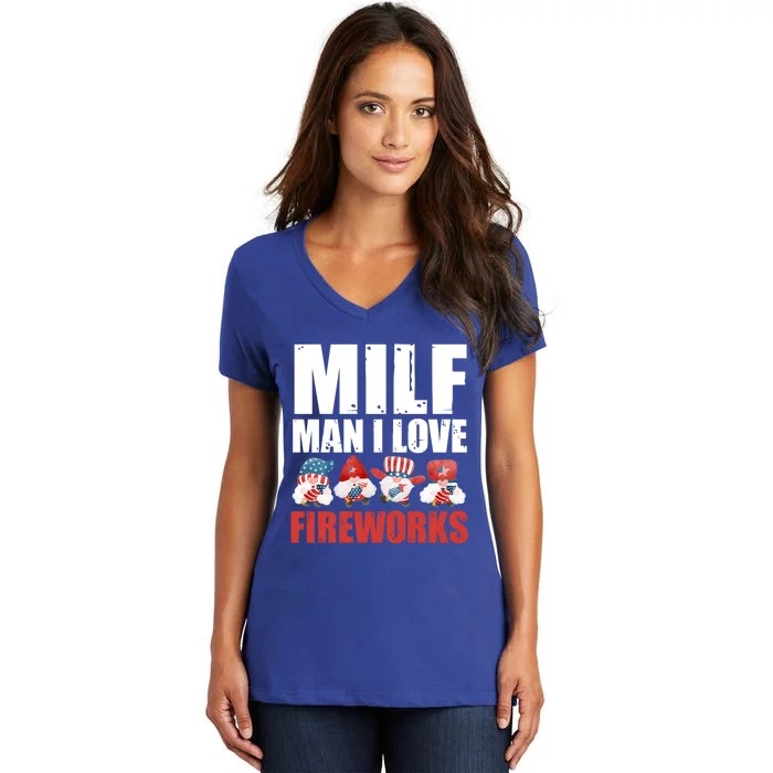 Milf I Love Fireworks Fireworks Director Usa Great Gift Women's V-Neck T-Shirt