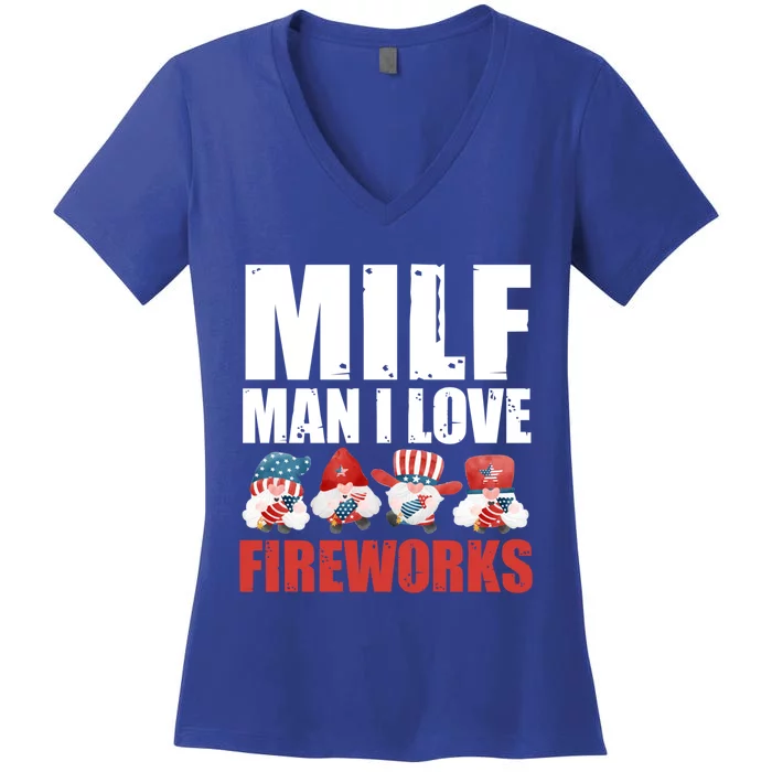 Milf I Love Fireworks Fireworks Director Usa Great Gift Women's V-Neck T-Shirt