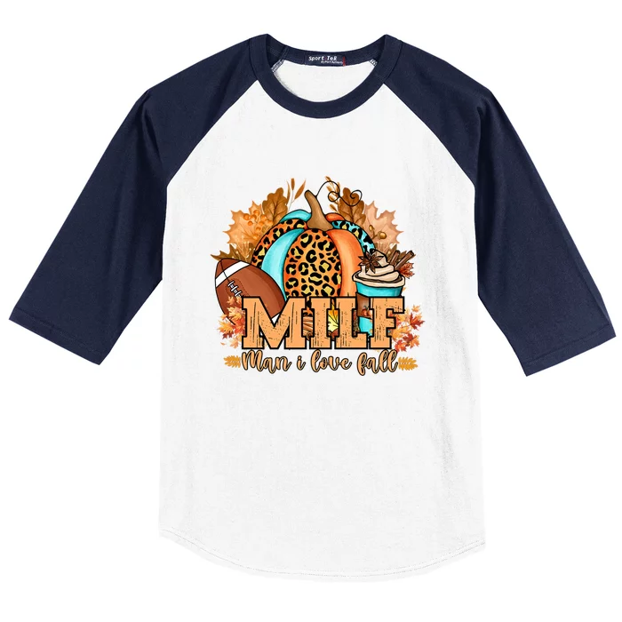 M I L F I Love Fall Funny Pumpkin Autumn Lover Gift Baseball Sleeve Shirt