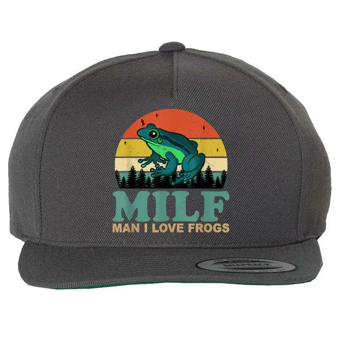 MILFMan I Love Frogs Funny Saying Frog Amphibian Lovers Wool Snapback Cap