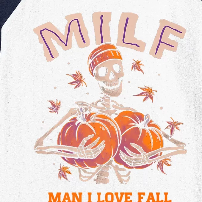 Milf I Love Fall Funny Skeleton Pumpkin Autumn Lover Cute Gift Baseball Sleeve Shirt