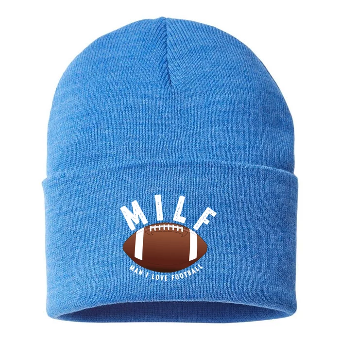 Milf I Love Football Funny Funny Gift Sustainable Knit Beanie