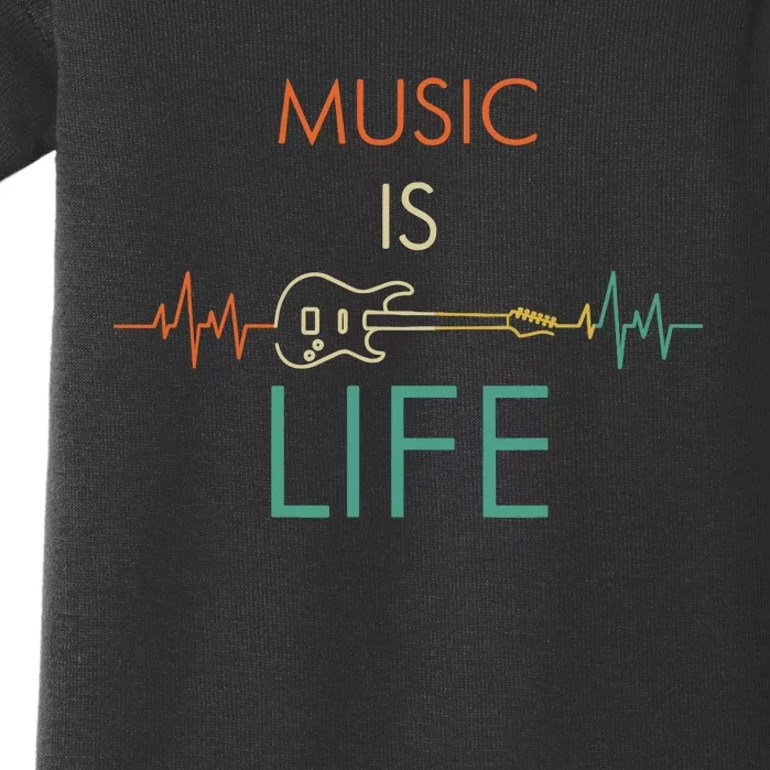 Music Is Life Heartbeat Electric Guitar Music Lover Gift Baby Bodysuit