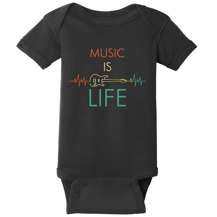 Music Is Life Heartbeat Electric Guitar Music Lover Gift Baby Bodysuit