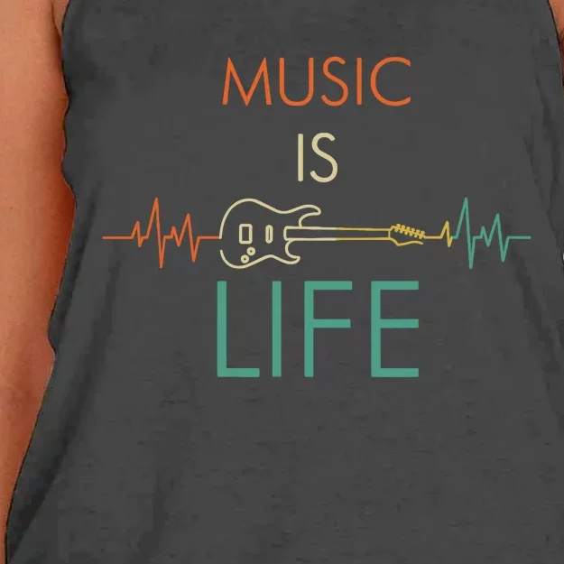 Music Is Life Heartbeat Electric Guitar Music Lover Gift Women's Knotted Racerback Tank