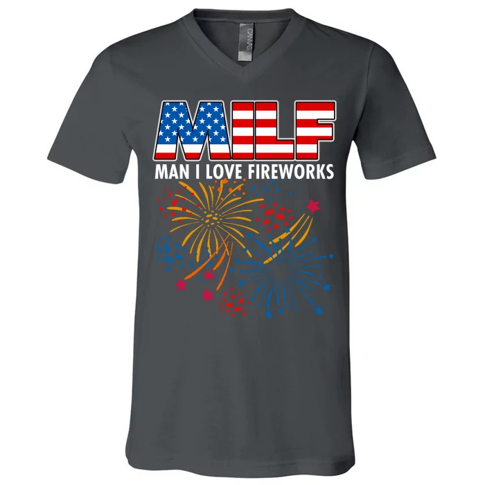 MILF Man I Love Firework V-Neck T-Shirt