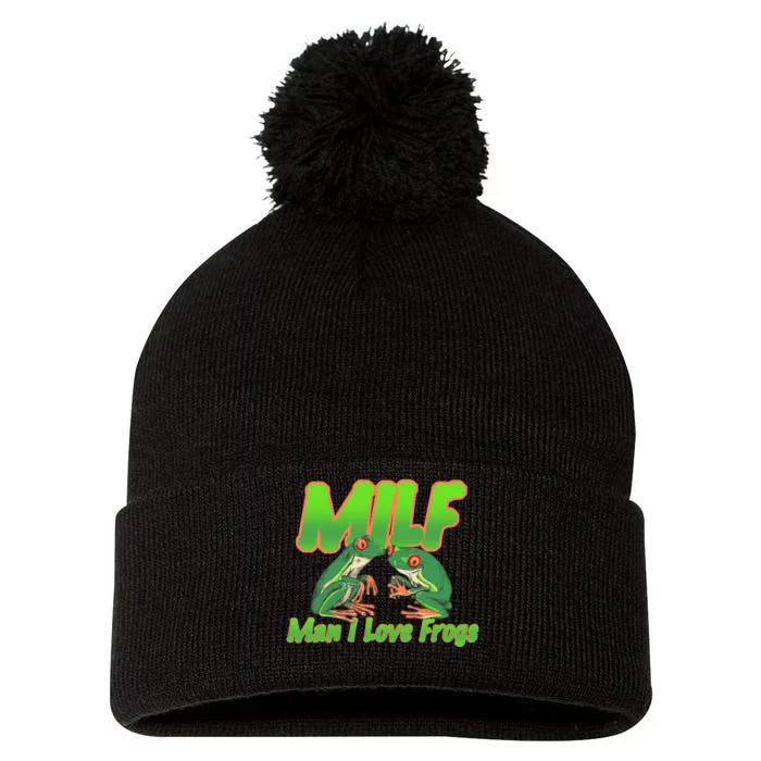 Milf Man I Love Frogs Funny Pom Pom 12in Knit Beanie