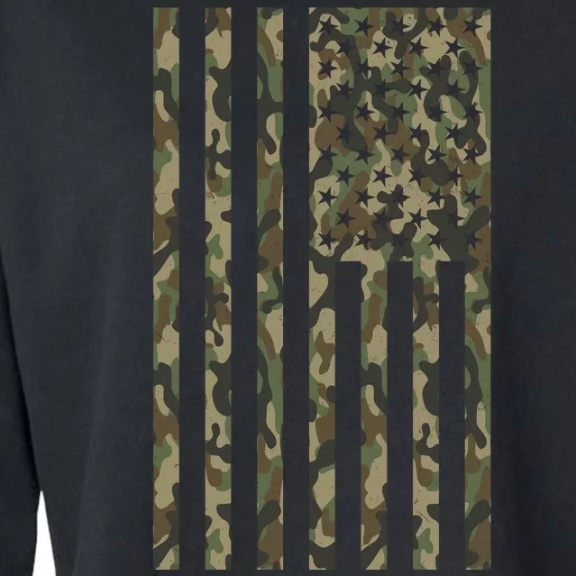 Military Camouflage USA American Flag Cropped Pullover Crew