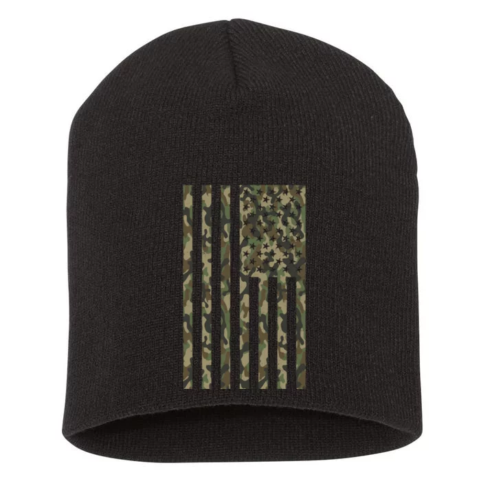 Military Camouflage USA American Flag Short Acrylic Beanie