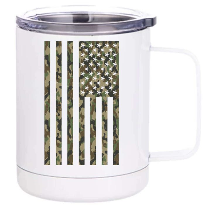 Military Camouflage USA American Flag Front & Back 12oz Stainless Steel Tumbler Cup