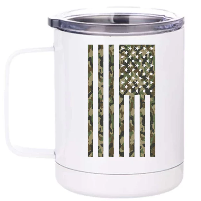 Military Camouflage USA American Flag Front & Back 12oz Stainless Steel Tumbler Cup