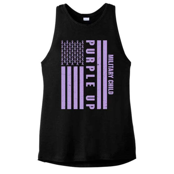 Military Child Purple UP US American Flag Ladies Tri-Blend Wicking Tank