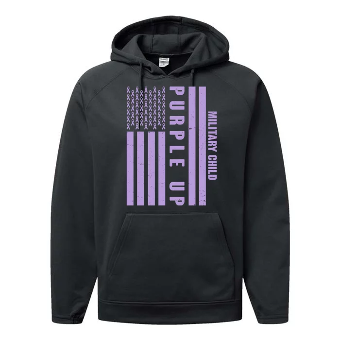 Military Child Purple UP US American Flag Performance Fleece Hoodie