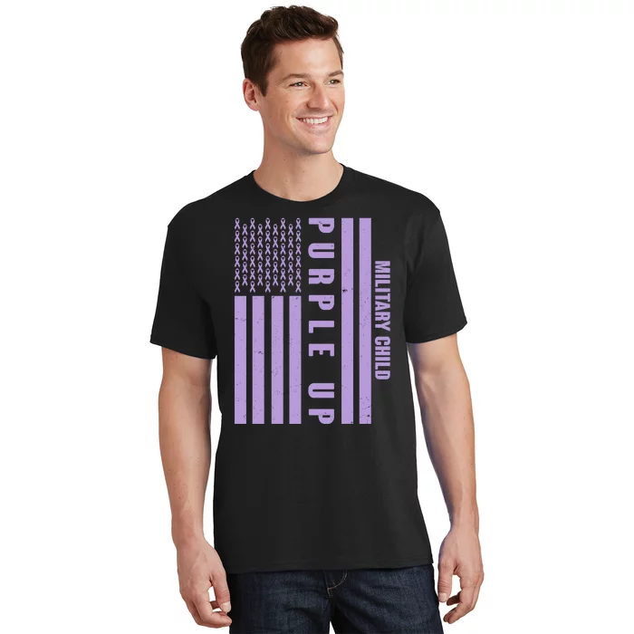 Military Child Purple UP US American Flag T-Shirt